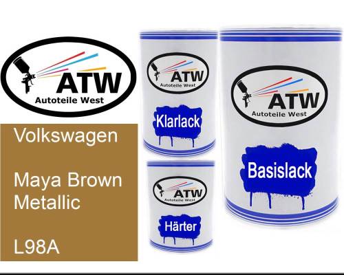 Volkswagen, Maya Brown Metallic, L98A: 500ml Lackdose + 500ml Klarlack + 250ml Härter - Set, von ATW Autoteile West.